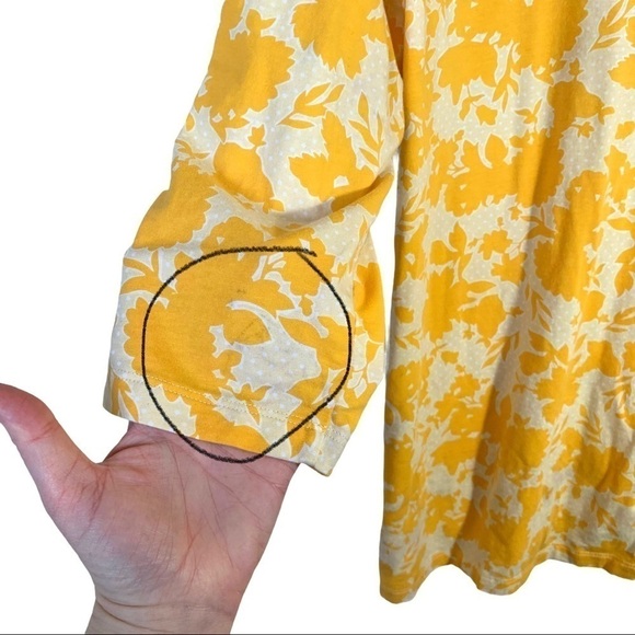 Lands' End Yellow Floral Long Sleeve Crocheted Detail Shirt Top Size Large - Picture 8 of 16